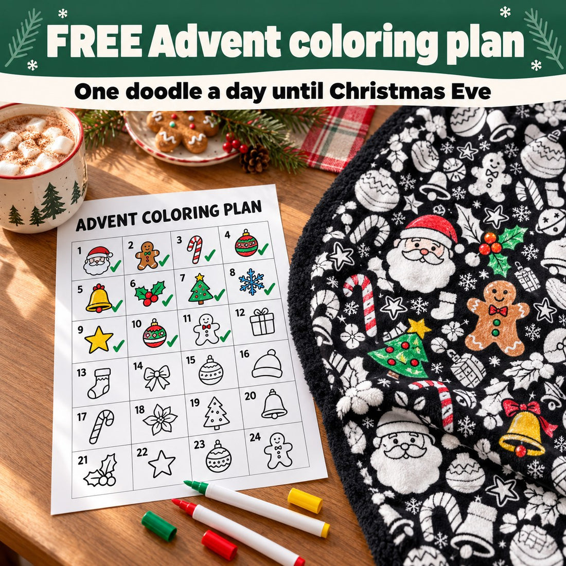 Free printable Advent coloring plan: one doodle a day until Christmas Eve
