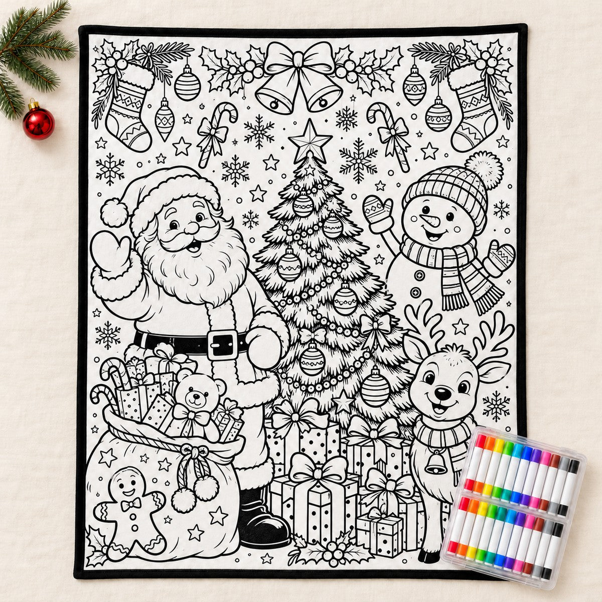 Christmas Coloring Blanket, Christmas Friends design